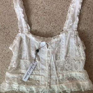 NWT For Love & Lemons Jelena Lace Button-Down Top